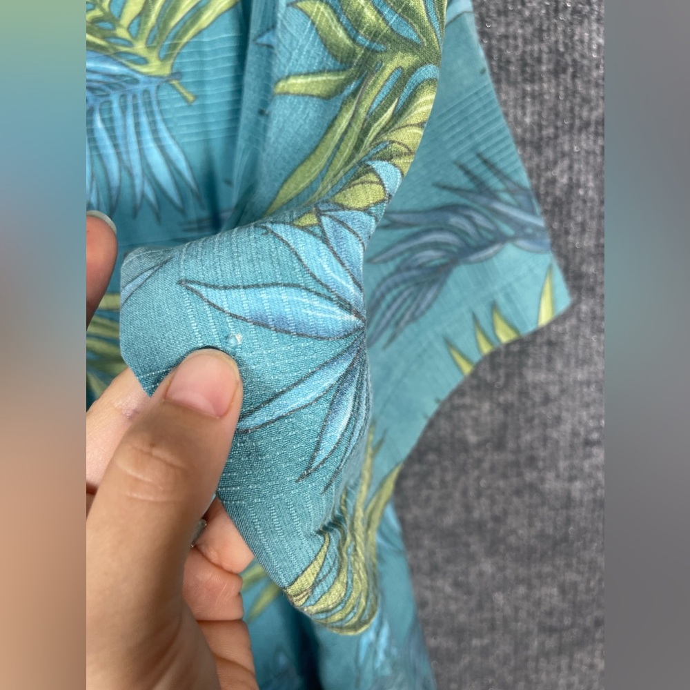 Island Republic Mens Large 100% Silk Blue Green Tropical Leaf Short Sleeve Shirt - Picture 8 of 10
